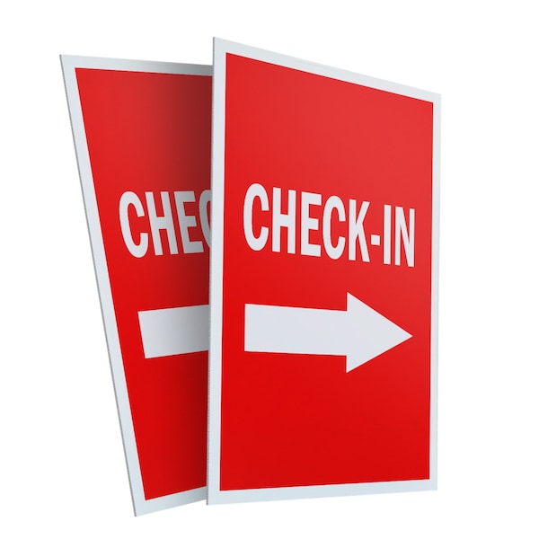 Signmission Check-in With Arrow, Plastic Signs Only 24 Inch x 36 Inch, Corrugated Plastic, 2PK - CSB-2436-2PACK-CHECK-IN WITH ARROW