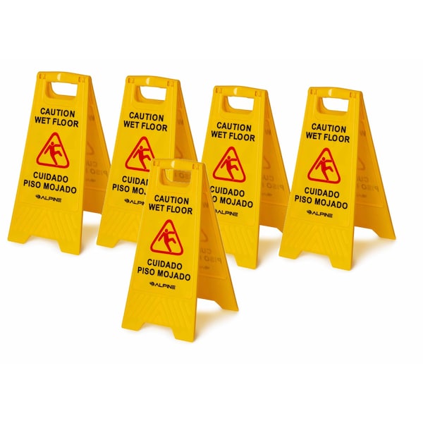 Alpine Industries 24 in. Yellow Bilingual Caution Wet Floor Sign, 5PK - ALP499-5PK