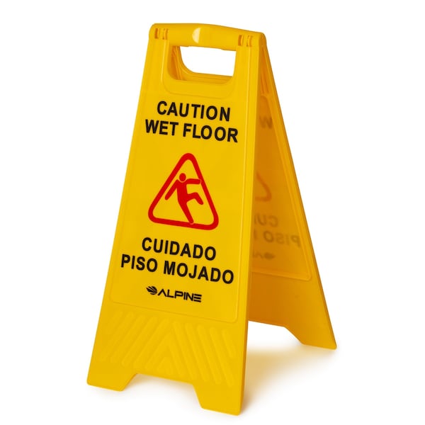 Alpine Industries 24 in. Yellow Bilingual Caution Wet Floor Sign, 5PK - ALP499-5PK
