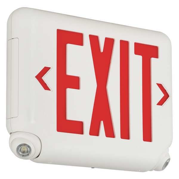 Dual-Lite Exit Sign with Emergency Lights, White, 1 or 2 Face(s), LED, Universal Mount - EVCURWD
