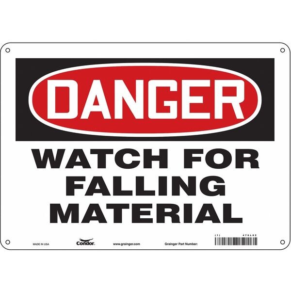 Condor Danger, WATCH FOR FALLING MATERIAL, 14 in W x 10 in H, Horizontal Rectangle, Aluminum, 476L82 - 476L82