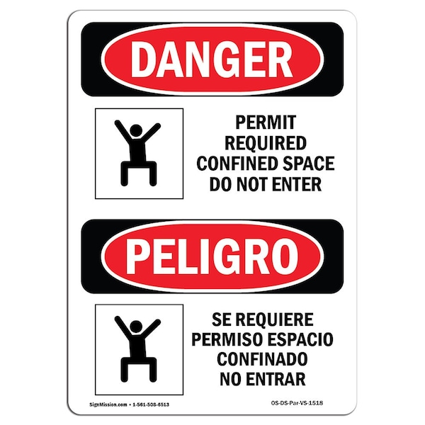 Signmission OSHA, Permit Required Confined Space Bilingual, 5in X 3.5in Decal, 10PK, OS-DS-D-35-VS-1518-10PK - OS-DS-D-35-VS-1518-10PK