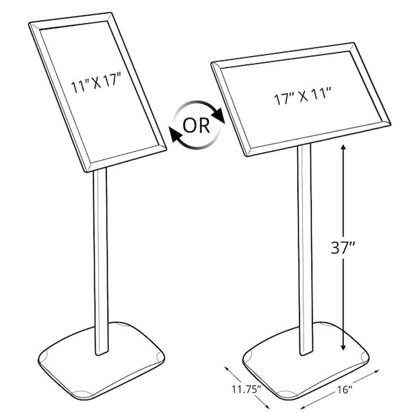 Azar Displays 11"W x 17"H Snap-Frame Sign holder W/ Metal Stand - 300242-SLV