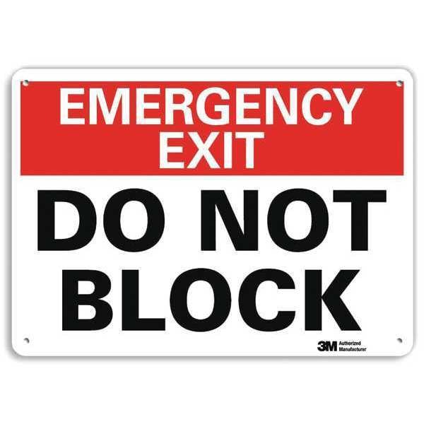 Lyle Exit Sign, Recycled Aluminum, 10" W, 7" H, Emergency Exit Do Not Block, White - U7-1079-NA_10X7