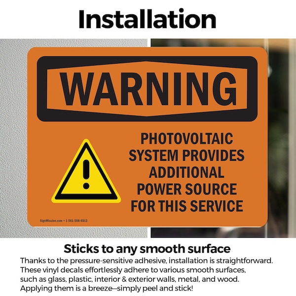 Signmission Photovoltaic System Provides With Symbol OSHA Warning Sign, Vinyl Decal, 5in W x 3.5in L, 2PK - OS-2PACK-WS-D-35-L-12306