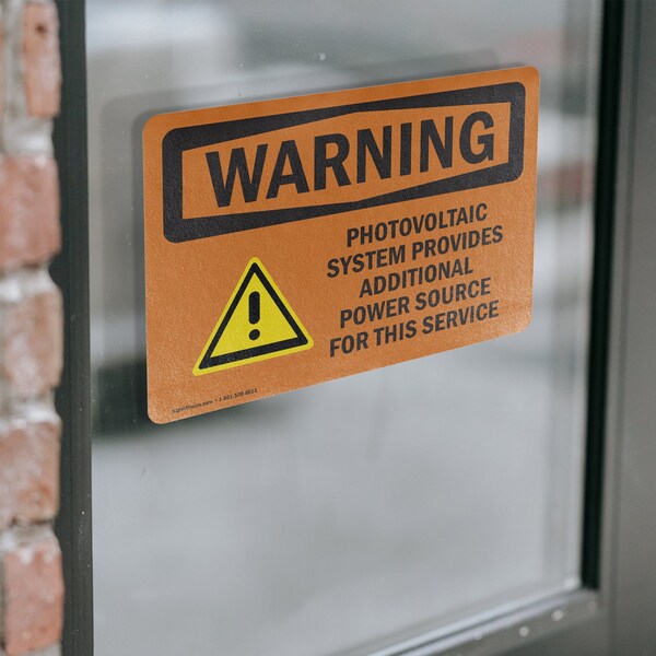 Signmission Photovoltaic System Provides With Symbol OSHA Warning Sign, Vinyl Decal, 5in W x 3.5in L, 2PK - OS-2PACK-WS-D-35-L-12306