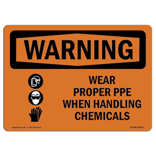 Signmission OSHA WARNING Sign, Wear Proper PPE Handling Chemicals, 5in X 3.5in Decal, 5" W, 3.5" H, Landscape - OS-WS-D-35-L-12931