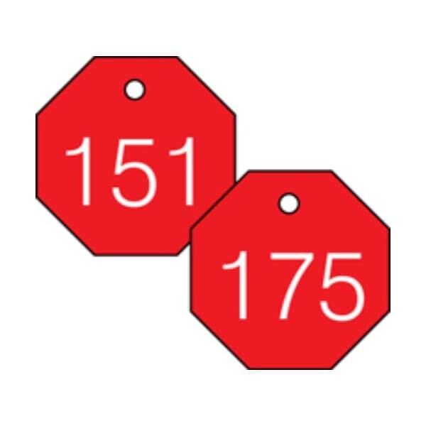 Accuform Engraved Numbered Tags, HS-Laminate, 0.3 in H x 3-1/4 in W, 25 PK - TDG828RD