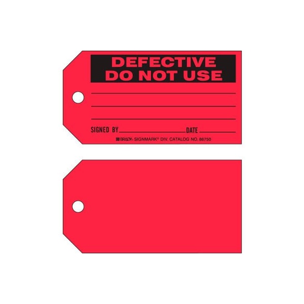Brady Brady Defective Do Not Use Tag, 100/Pkg, Cardstock, 5-3/4inW x 3inH - 86750