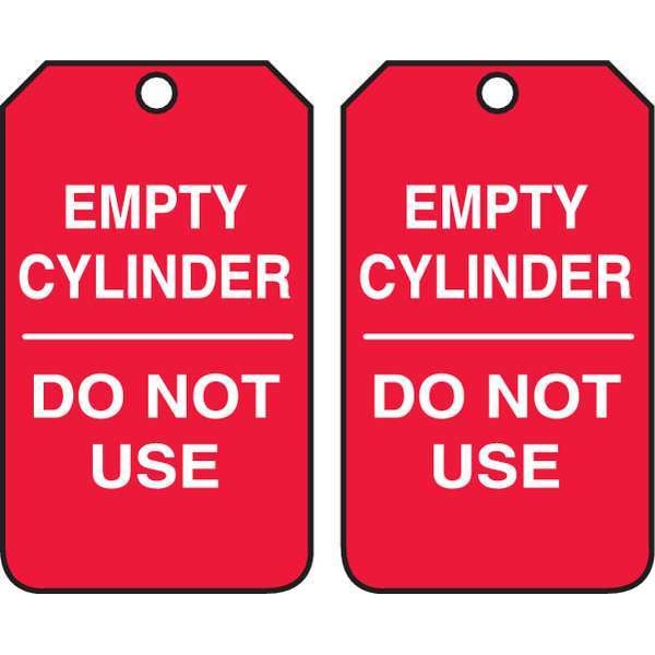 Accuform Cylinder Tag, Status Alert, Plastic, 5 3/4 in H x 3 1/4 in W, Red, Rectangle, 25 PK - MGT202PTP