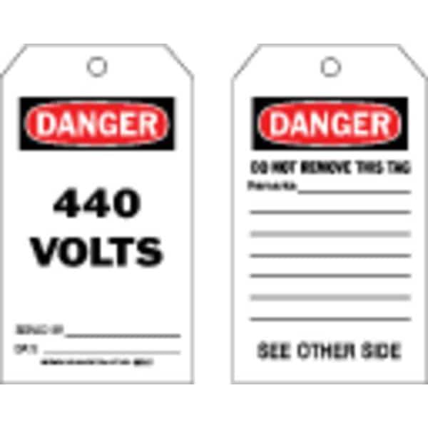 Brady Danger Tag, Electrical Hazard, Cardstock, 7 in H x 4 in W, Black, Red, White, Rectangle, 100 PK - 86705