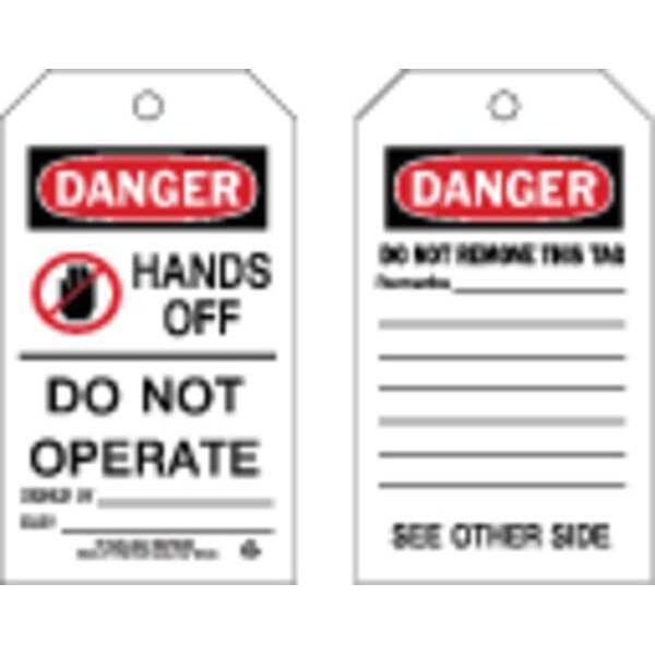 Brady Danger, Hands Off Do Not Operate, 4 in W x 7 in H, Polyester Rectangle, 10 PK - 86577