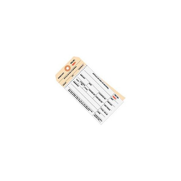 The Packaging Wholesalers 2 Part Carbonless Stub Style Inventory Tags, 4500-4999, #8, 6-1/4"L x 3-1/8"W, 500/Pack - G19101