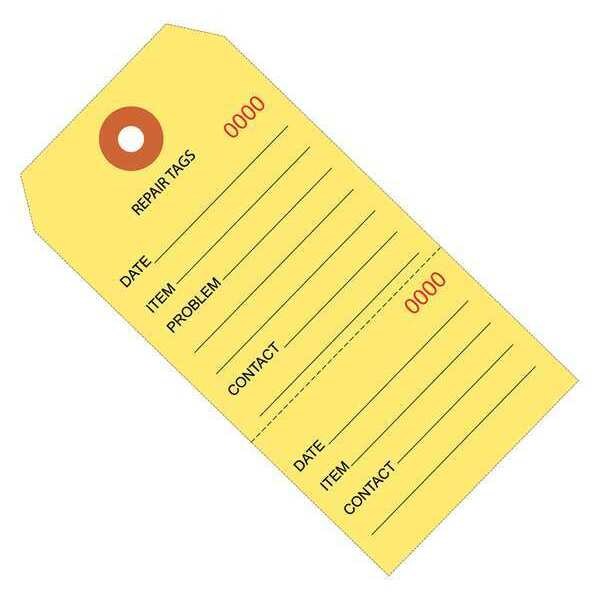 Partners Brand TagConsecutiveNmbr, 6-1/4"x3-1/8", PK1000, 10 Point Paper, 6 1/4" W, Yellow, 1000 PK - G26202