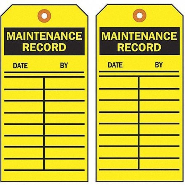 Brady Tag, Safety, Heavy Duty Polyester, 5 3/4 in H x 3 in W, Black on Yellow, Rectangle, 10 PK - 86445