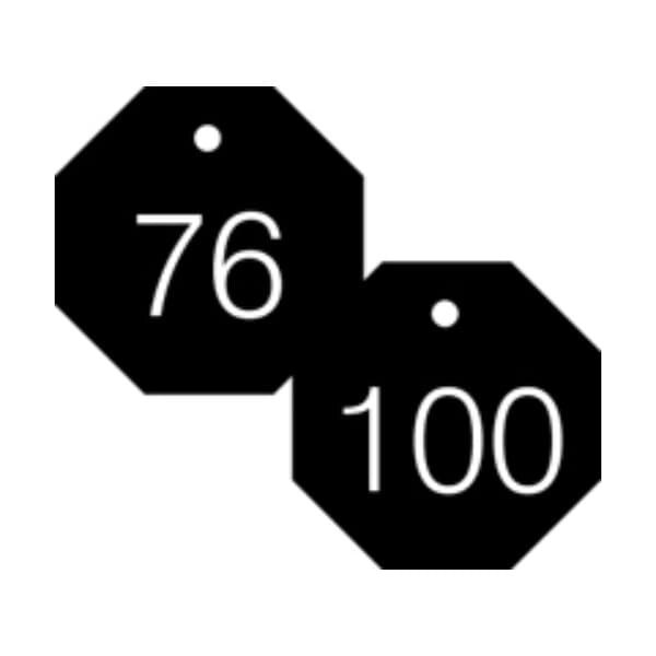 Accuform Engraved Numbered Tags, Plastic, 0.31 in H x 2-1/2 in W, 25 PK - TDG825BK