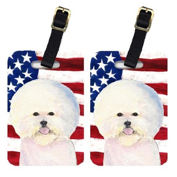 Carolines Treasures Carolines Treasures SS4011BT Pair Of USA American Flag With Bichon Frise Luggage Tags - SS4011BT