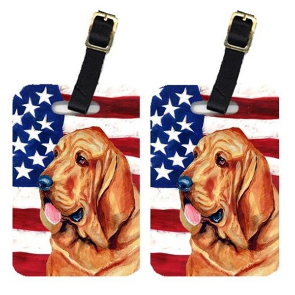 Carolines Treasures Carolines Treasures LH9016BT Pair Of USA American Flag With Bloodhound Luggage Tags - LH9016BT