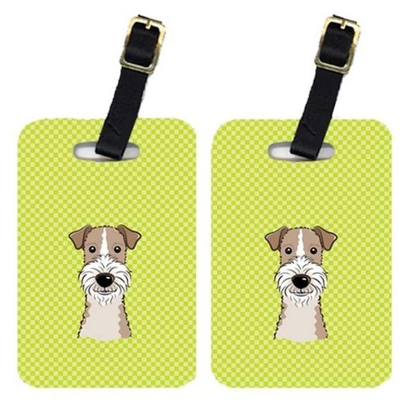 Carolines Treasures Carolines Treasures BB1309BT Pair Of Checkerboard Lime Green Wire Haired Fox Terrier Luggage Tags - BB1309BT