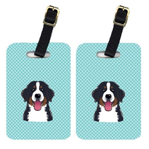Carolines Treasures Carolines Treasures BB1175BT Pair Of Checkerboard Blue Bernese Mountain Dog Luggage Tags - BB1175BT