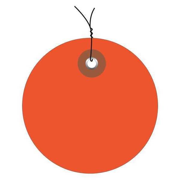 Partners Brand Tag, Plastic, Circle, Wired, 2", Orange, PK100, Vinyl, Orange, 100 PK - G26067W