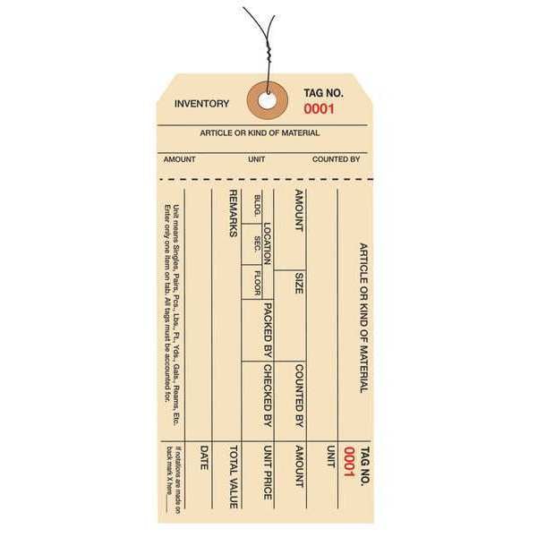Partners Brand Inventory Tags, Stub, 6 1/4x3 1/8", PK1000, 10 Point Cardstock, 6 1/4" W, Manila, 1000 PK - G18053