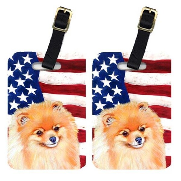 Carolines Treasures Carolines Treasures LH9034BT Pair Of USA American Flag With Pomeranian Luggage Tags - LH9034BT