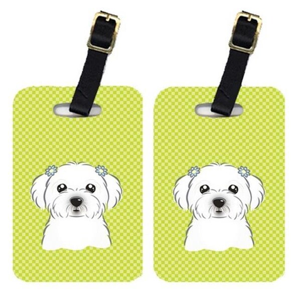 Carolines Treasures Carolines Treasures BB1270BT Pair Of Checkerboard Lime Green Maltese Luggage Tags - BB1270BT