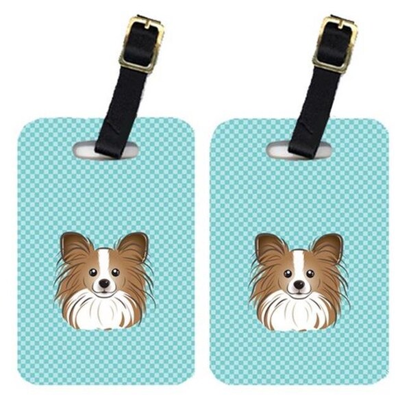 Carolines Treasures Carolines Treasures BB1186BT Pair Of Checkerboard Blue Papillon Luggage Tags - BB1186BT
