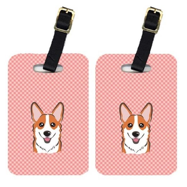 Carolines Treasures Carolines Treasures BB1254BT Pair Of Checkerboard Pink Corgi Luggage Tags - BB1254BT