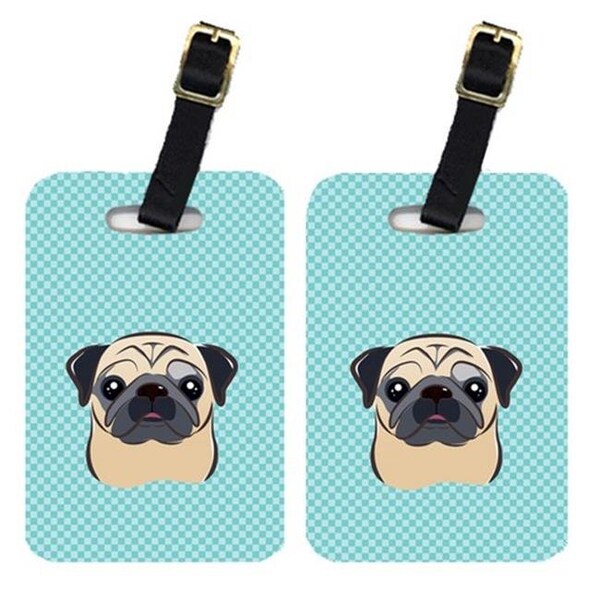 Carolines Treasures Carolines Treasures BB1200BT Pair Of Checkerboard Blue Fawn Pug Luggage Tags - BB1200BT