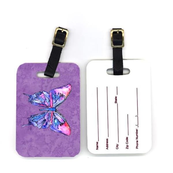 Carolines Treasures Carolines Treasures 8860BT 4 x 2.75 in. Pair of Butterfly on Purple Luggage Tag - 8860BT