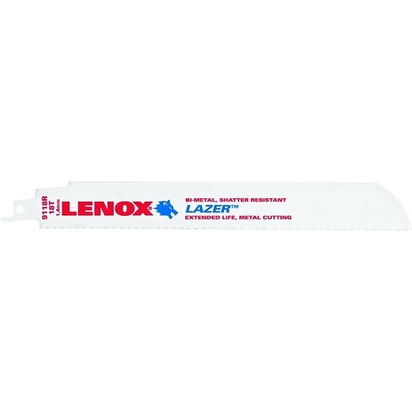 Lenox LAZER Reciprocating Saw Blade, 1 in W, 9 in L, 18 TPI, Cobalt Cutting Edge - 201809118R