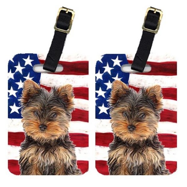 Carolines Treasures Carolines Treasures KJ1160BT Pair Of USA American Flag With Yorkie Puppy - Yorkshire Terrier Luggage Tags - KJ1160BT