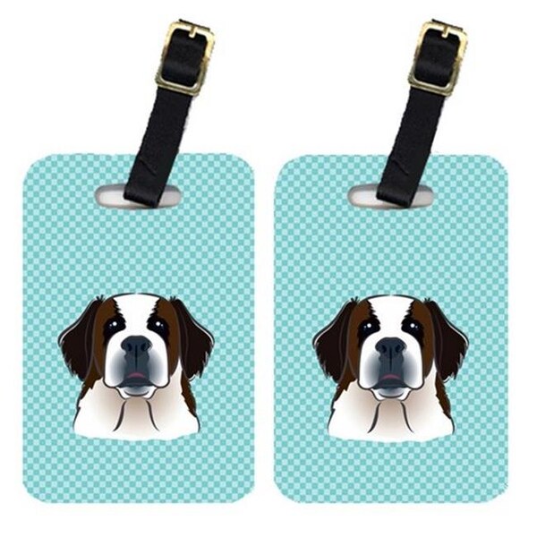Carolines Treasures Carolines Treasures BB1184BT Pair Of Checkerboard Blue Saint Bernard Luggage Tags - BB1184BT