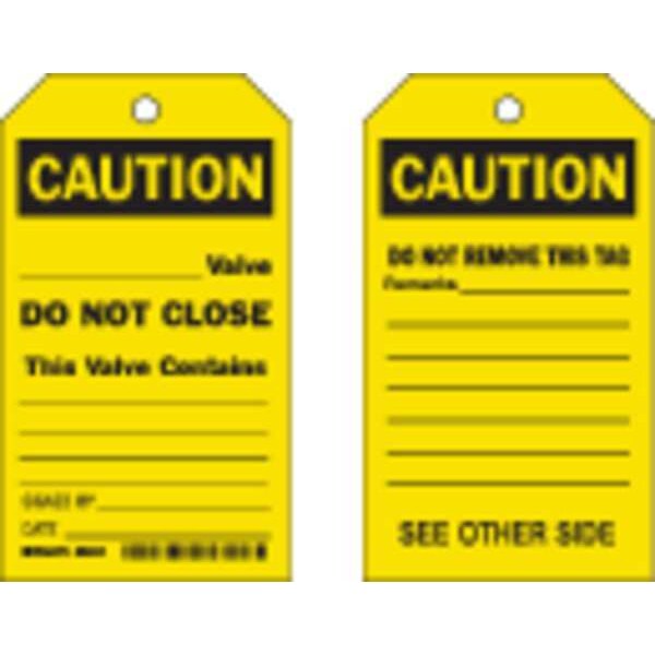 Brady Caution Tag, Lockout Tagout, Polyester, 7 in H x 4 in W, Black, Yellow, Rectangle, 10 PK - 86494