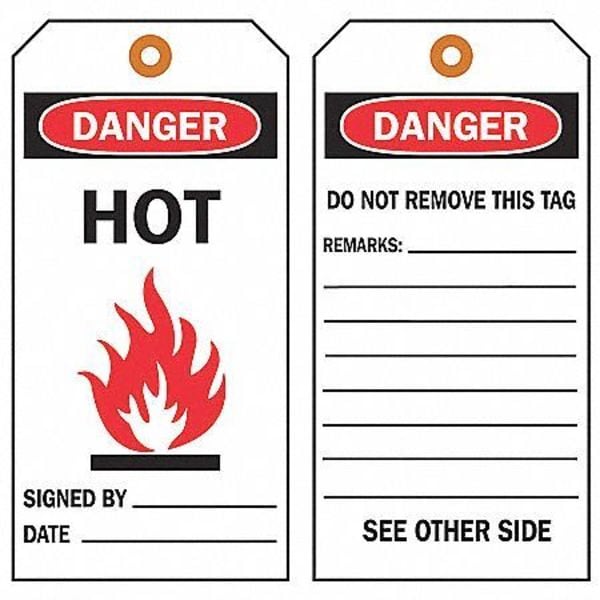 Brady Caution Tag, Lockout Tagout, Polyester, 7 in H x 4 in W, Black, Yellow, Rectangle, 10 PK - 86494
