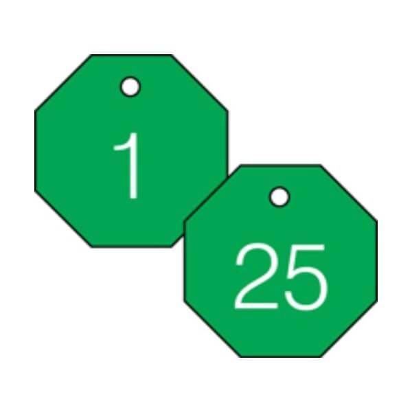 Accuform Engraved Numbered Tags, PF-Cardstock, 1/4 in H x 3-1/4 in W, 25 PK - TDG822GN