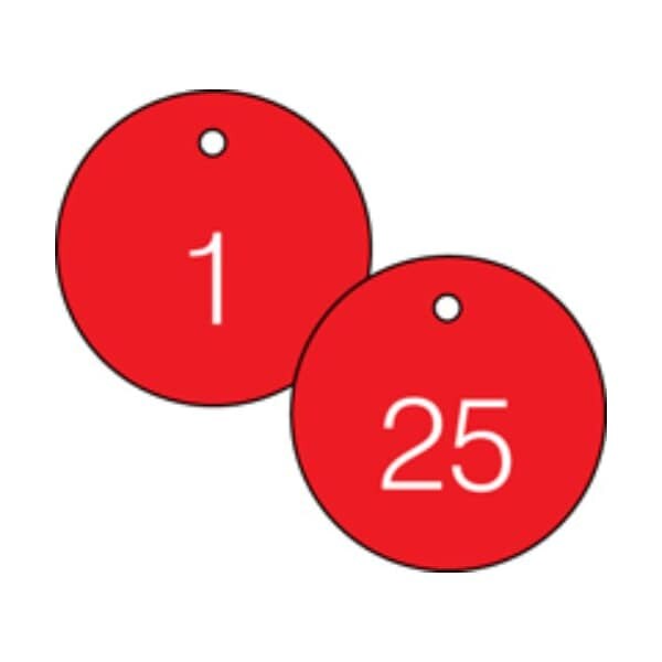 Accuform Engraved Numbered Tags, PF-Cardstock, 1/4 in H x 3-1/4 in W, 25 PK - TDG361RD