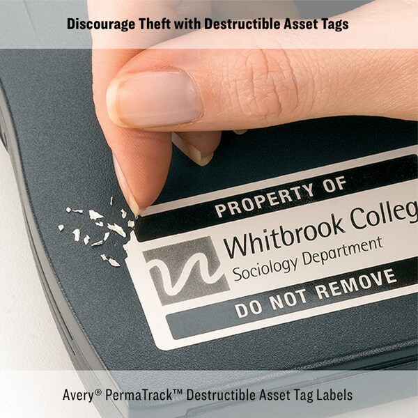 Avery Destructible Asset Tag Labels, 3/4, PK240, 2 in W, White, Rectangle, 240 PK - 60531