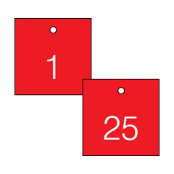 Accuform Engraved Numbered Tags, PF-Cardstock, 1/4 in H x 3-1/4 in W, 25 PK - TDG370RD