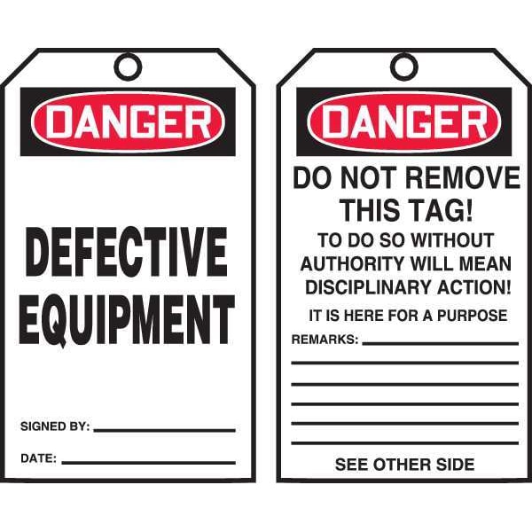 Accuform Danger Tag By The Roll, General Safety, Cardstock, 6 1/4 in H x 3 in W, White, Rectangle, 250 PK - TAR138