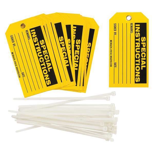 Brady Safety Tag, Production & Quality Control Tags, Polyester, 3 in H x 5 3/4 in W, Black, Yellow, 25 PK - 76142