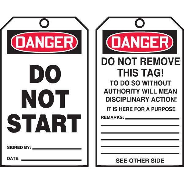 Accuform Danger Tag By The Roll, General Safety, Cardstock, 6 1/4 in H x 3 in W, White, Rectangle, 100 PK - TAR108