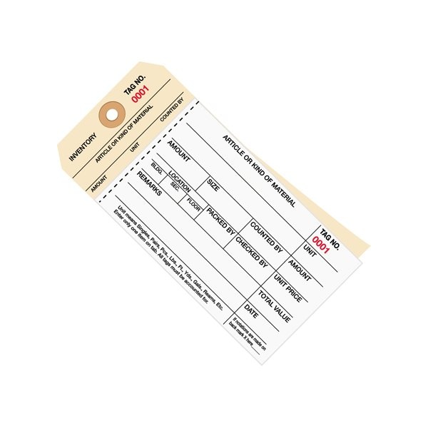 Bsc Preferred 6 1/4 x 3 1/8'' - 3500-3999 Inventory Tags 2 Part Carbonless Stub Style #8, 500PK - BUY00019503