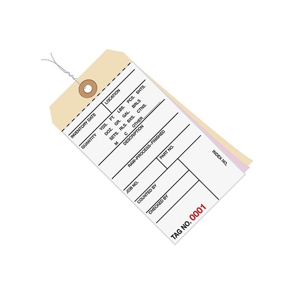 Bsc Preferred 6 1/4 x 3 1/8'' - 5000-5499 Inventory Tags 3 Part Carbonless #8 - Pre-Wired, 500PK - BUY00021430
