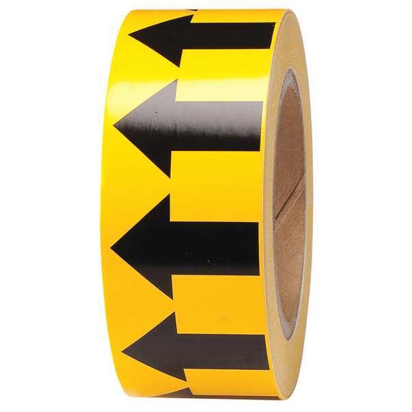 Brady Pipe Marking Arrow Tape, Yellow/Black, 2 in x 90 ft, Vinyl, 720 Arrows per Roll, Max Temp 180F - 91420