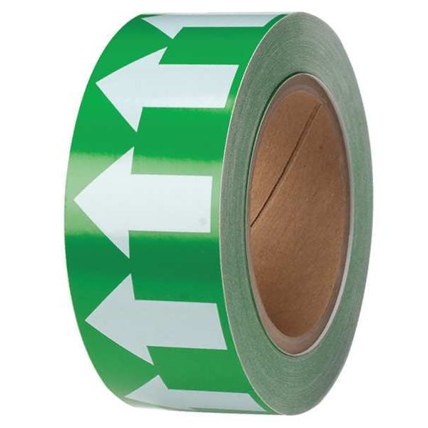 Brady Arrow Tape, Vinyl, 2 in W x 90 ft. L, Adhesive Mounting, White/Green - 91421