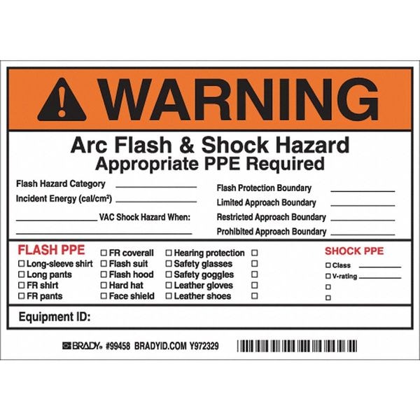 Brady Arc Flash Protection Label, 5 In. H, PK5, 121077 - 121077