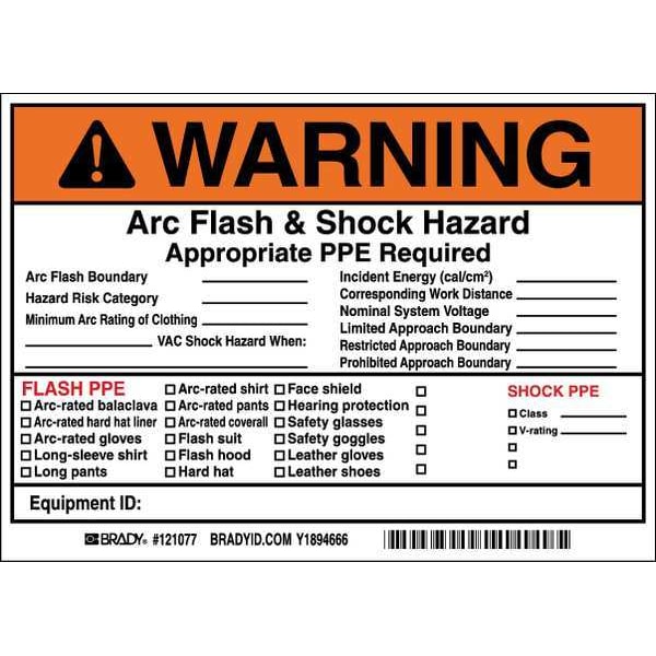 Brady Arc Flash Protection Label, 5 In. H, PK5, 121077 - 121077